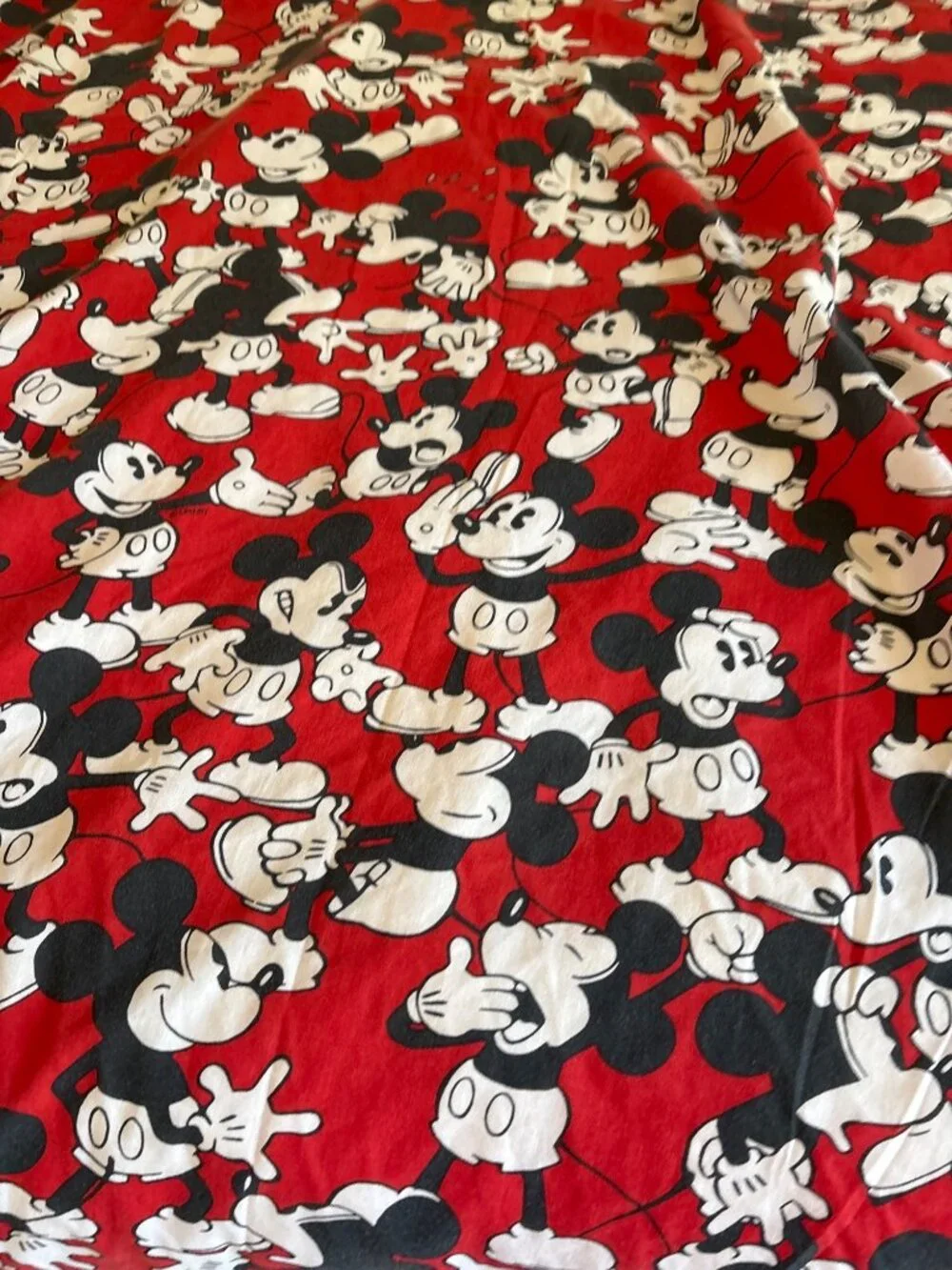 Disney Mickey Mouse Twin Flat Sheet Red Black White Vintage Cutter